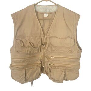 FISHING VEST Men Pockets Sleeveless Sz L Tan Sports Outdoors Camping Hiking 73-3